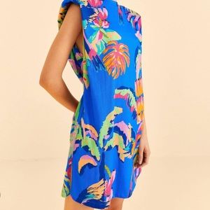 Farm Rio Blue Painted Jungle T-Shirt Dress